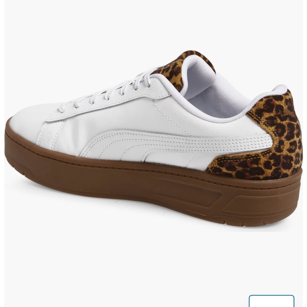 Puma White Sneakers with Brown Platform and Leopard Trim - Picture 2 of 4